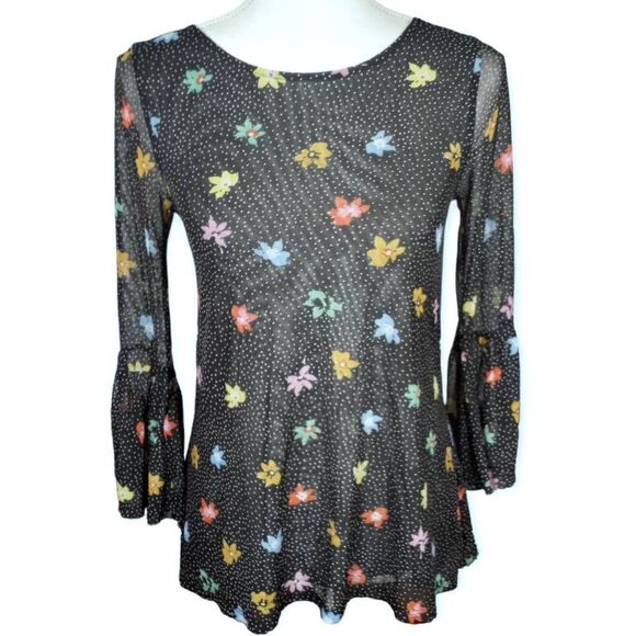 CABLE & GAUGE SHEER BLACK FLORAL BLOUSE SZ.S  EUC - Picture 1 of 6